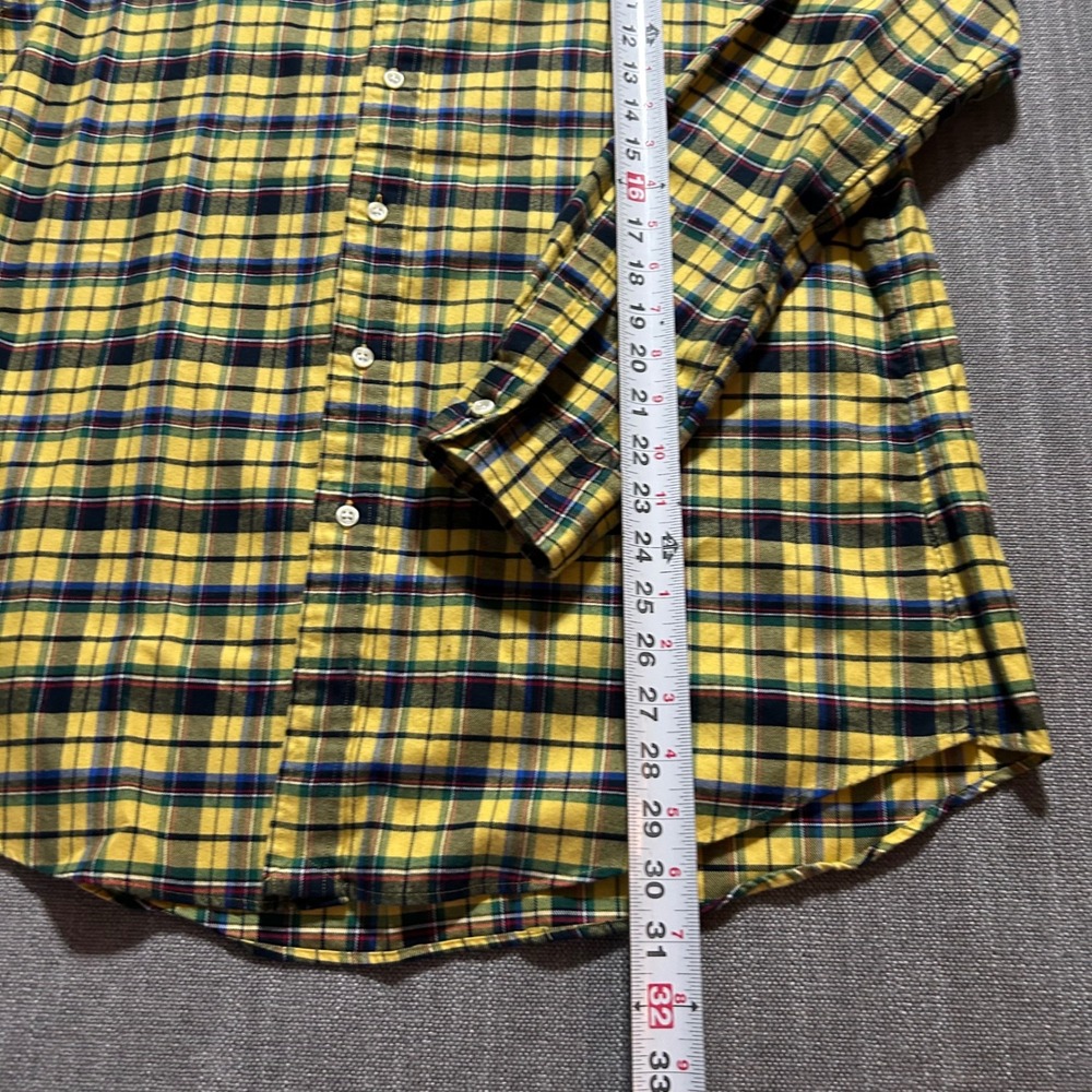 Ralph Lauren Mens Custom Fit Plaid Flannel Shirt Yellow Green Blue Large L/G - Picture 3 of 5